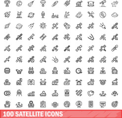 Poster - 100 satellite icons set. outline illustration of 100 satellite icons vector set isolated on white ba