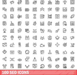 Poster - 100 seo icons set. Outline illustration of 100 seo icons vector set isolated on white background
