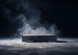 © amrets - Storm in the dark. Smoke over the floor. Concrete platform podium with smoke. generative ai