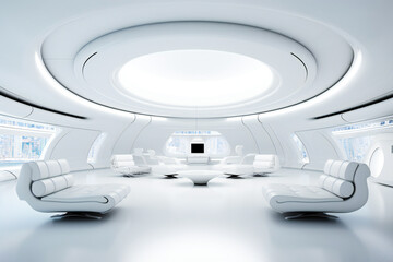 Poster - smooth clean white futuristic interior, science fiction lab or space ship. created with generative a
