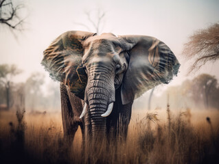 Elephant. Double Exposure. with a clipping mask Generative AI