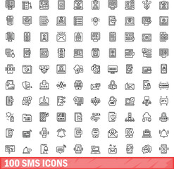 Sticker - 100 sms icons set. Outline illustration of 100 sms icons vector set isolated on white background