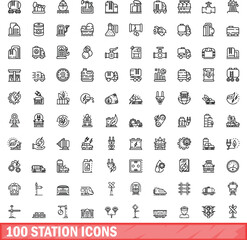 Poster - 100 station icons set. outline illustration of 100 station icons vector set isolated on white backgr