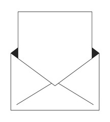 Fototapete - Open envelope with white blank card flat isolated outline vector object. Invitation mail. Editable black and white line art drawing. Simple monochrome spot illustration for web graphic design