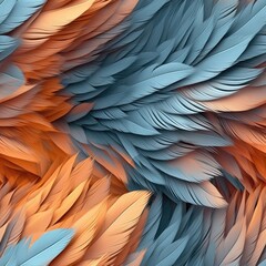  Very Detailed Feathers Pastel Orange Blue Tones Tile Seamless Background. Generative AI