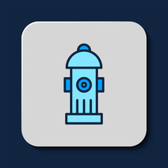 Poster - Filled outline Fire hydrant icon isolated on blue background. Vector