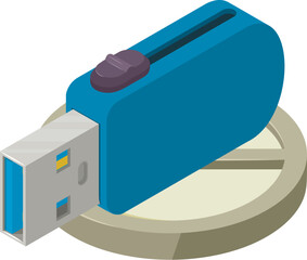 Poster - Usb stick icon isometric vector. Modern blue portable flash drive device icon. Storage device, modern technology