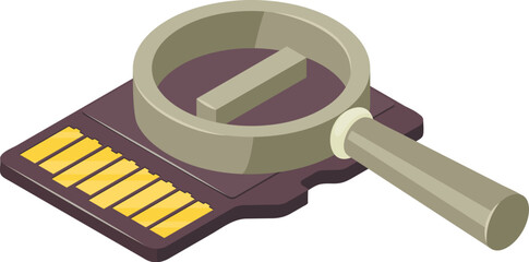 Poster - Memorycard icon isometric vector. Modern black memory card and magnifying glass. Storage device, modern technology