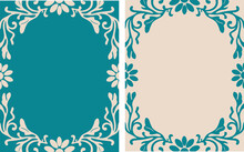 Teal Background With Flowers, Retro Color Handmade Vector Design