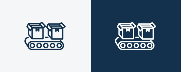 conveyor icon. Outline conveyor icon from delivery and logistics collection. linear vector isolated on white and dark blue background. Editable conveyor symbol.