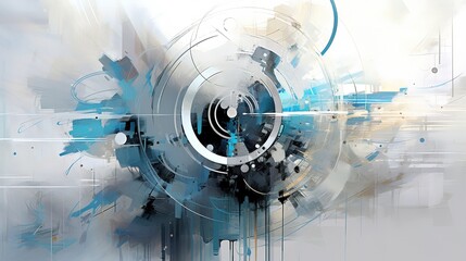 Poster - Abstract style on a blue background. display in futuristic cyberpunk style.
