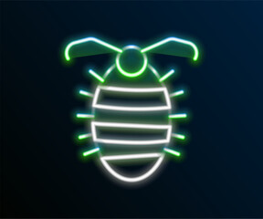 Poster - Glowing neon line Larva insect icon isolated on black background. Colorful outline concept. Vector