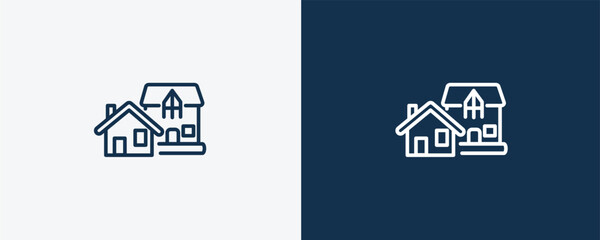 Canvas Print - houses icon. Outline houses icon from real estate industry collection. Linear vector isolated on white and dark blue background. Editable houses symbol.