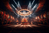 Fototapeta Most - Image from inside a large circus illuminated by beautiful lights in its most incredible presentation