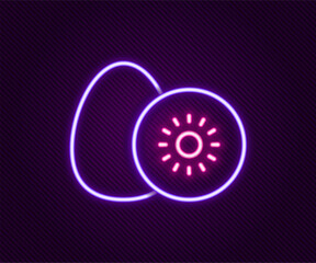 Sticker - Glowing neon line Kiwi fruit icon isolated on black background. Colorful outline concept. Vector