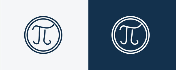 pi icon. Outline pi, greek icon from education collection. Linear vector isolated on white and dark blue background. Editable pi symbol.