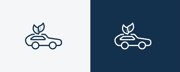 Wall Mural - eco car icon. Outline eco car, vehicle icon from ecology collection. Linear vector isolated on white and dark blue background. Editable eco car symbol.