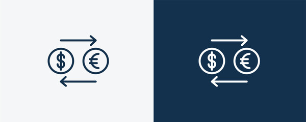 Sticker - currency exchange icon.Outline currency exchange icon from business collection. Linear isolated on white and dark blue background. Editable currency exchange symbol.