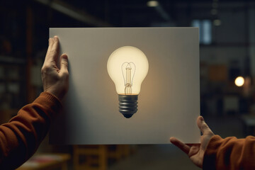 Poster - A person holding a blank whiteboard with a lightbulb drawn on it, symbolizing the potential for new ideas and innovation.  Generative AI technology