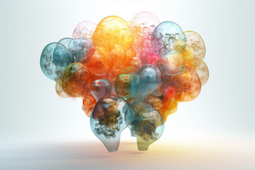 Poster - A series of interconnected thought bubbles, representing the flow and exchange of ideas between individuals or within a collective brainstorming session.  Generative AI technology