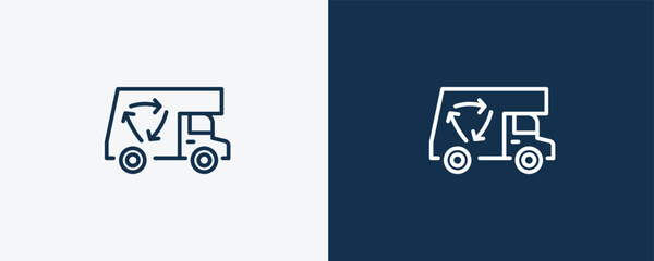 Wall Mural - recycling truck icon. Outline  recycling truck icon from transportation collection. Linear vector isolated on white and dark blue background. Editable recycling truck symbol can be used web and mobile