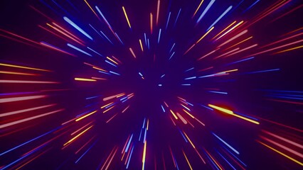 Wall Mural - Flying in space with luminous neon lines. Hyperspace. The modern ultraviolet spectrum of light.