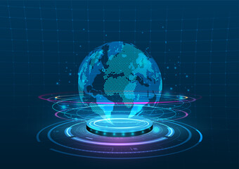 Wall Mural - Global network connection technology concept background image high tech world map