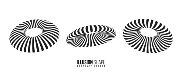 Wall Mural - Abstract optical illusion shapes. Hypnotic spiral object with black and white lines. Vector illustration.