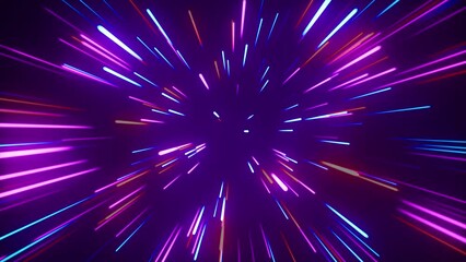 Wall Mural - Flying in space with luminous neon lines. Hyperspace. The modern ultraviolet spectrum of light.
