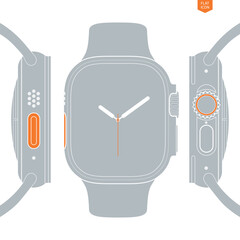 Poster - smartwatch icon in glyph style front and side view. clock mockup in flat design isolated on white background. stock vector illustration