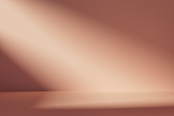Wall Mural - 3d presentation background in pink room illuminated by sunlight. 3d rendering of mockup of presentat