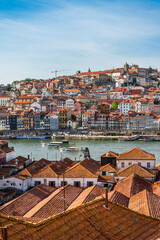 Wall Mural - Amazing panoramic view of Oporto and Gaia with Douro river, aerial view,  Porto, Portugal