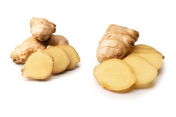 Wall Mural - Ginger root isolated on white background.