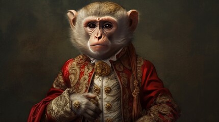 Portrait of a monkey in renaissance clothing. Generative ai