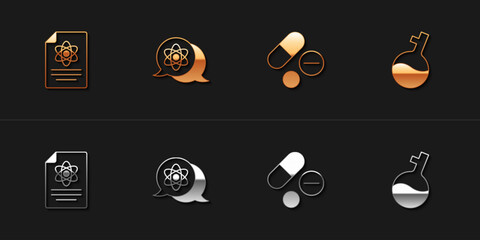 Canvas Print - Set Chemistry report, Atom, Medicine pill tablet and Test tube icon. Vector