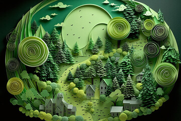 Wall Mural - Go green on mother earth. Eco friendly concept. Paper art. Generative Ai