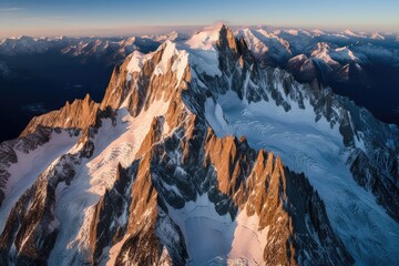 a majestic snow-capped mountain peak reaching towards the sky