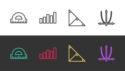 Poster - Set line Protractor, Graph, schedule, chart, diagram, Angle bisector of triangle and on black and white. Vector