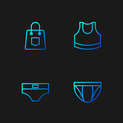 Sticker - Set line Men underpants, Handbag and Female crop top. Gradient color icons. Vector