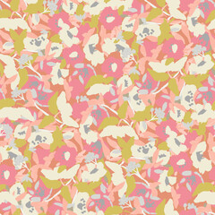 Abstract floral seamless pattern. Bright colors, gouache painting.