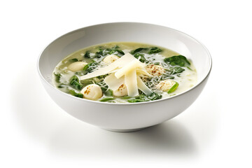 Stracciatella soup - egg-drop soup with spinach and cheese. Generative AI.