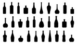 Fototapeta  - Set of alcohol bottle silhouette icon. Black alcohol bottle collection