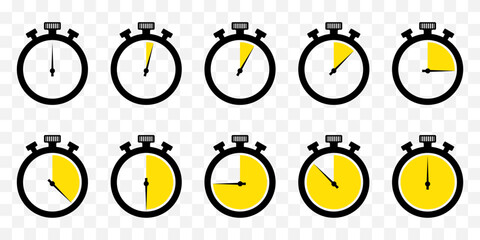 Poster - Stopwatch timer icon collection. Set of stopwatch countdown icons
