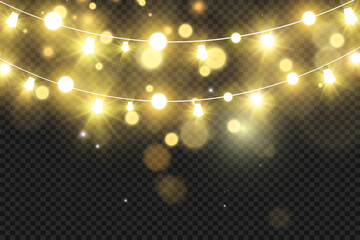 Poster - Christmas bright, beautiful lights, design elements. Glowing lights for design of Xmas greeting cards. Garlands, light Christmas decorations.	
