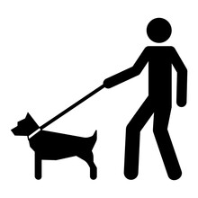 Silhouette Icon Of A Person With Dog {"Pet Must Be On Leash" Icon)