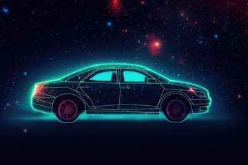 Wall Mural - futuristic digital car in cyberspace background. vehicle in space for futuristic travel. created wit