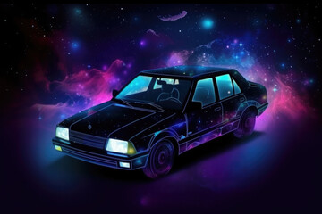 Wall Mural - futuristic digital car in cyberspace background. vehicle in space for futuristic travel. created wit