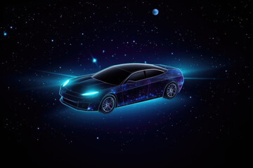 Wall Mural - futuristic digital car in cyberspace background. vehicle in space for futuristic travel. created wit