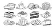 Vector sketchy illustrations set of desserts and sweet food