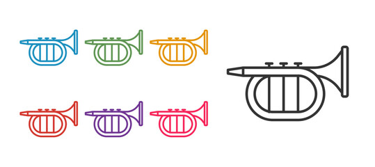 Sticker - Set line Trumpet icon isolated on white background. Musical instrument. Set icons colorful. Vector